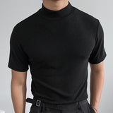 Casual Skinny Solid Color T-shirt Streetwear High-neck Short-sleeved Bottoming Tees for Men Shapewear Leisure Summer M-5XL jinquedai