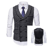 High Quality Mens Plaid Suits Vests Fashion Woolen Patchwork Double Breasted Steampunk Jackets Wedding Slim Fit Chaleco Hombre jinquedai