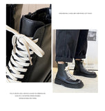 Boots Men's Leather Lace Up High Help Thick Soled Boots Autumn New Man shoes jinquedai