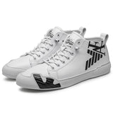 Qmaigie High top Sneakers leather luxury brand Fashion men shoes designer Comfortable Sport Shoes men Vulcanize Shoes white jinquedai