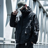 Tide Functional Jackets Harajuku Cargo Military Coats Men BF Loose Hooded Multi-pocket Windproof Chamarras Para Hombre Techwear jinquedai