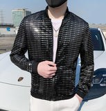 Jinquedai  New Sequined Bomber Jacket Men Shiny Sequins Long Sleeve Glitter Zipper Coat Hip Hop Loose Night Club Stage Streetwear Coats jinquedai