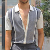 Men's Knit Short Sleeve Polo Shirts Casual Streetwear Lapel Button Cardigan Breathable Summer T Shirt  Fashion Clothes jinquedai
