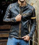 Fashion Men's Leather Jacket Autumn And Winter Men's Teenager Stand Collar Punk Men's Motorcycle Leather Jacket jinquedai