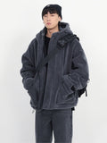 Mauroicardi Winter Thick Warm Oversized Dark Grey Sherpa Jacket Men with Hood Zip Up Fluffy Loose Casual Faux Lamb Fur Coat jinquedai