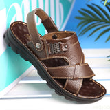 Men's Sandals Summer New Hot Sale Waterproof Anti-slip Leather Sandals Soft Sole Slippers Breathable Casual Shoes jinquedai
