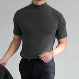 Casual Skinny Solid Color T-shirt Streetwear High-neck Short-sleeved Bottoming Tees for Men Shapewear Leisure Summer M-5XL jinquedai