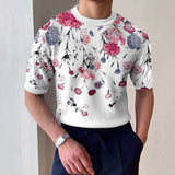 Men's Floral Printed T-shirt Summer Short Sleeve Fashion O Neck Slim Tees for Men Casual Streetwear S-5XL Vintage Leisure jinquedai