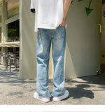 American split hole jeans men's summer Retro High Street straight pants ins loose thin beggar pants B jinquedai