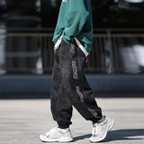 Autumn  Suede Men's Harem Pants Side Letter Printed Loose Fashion Male Casual Trousers Large Size Streetwear jinquedai