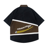 Big Letter Color Match Streetwear Casual Summer Shirts Male and Female Lapel Oversized Hawaii Top Short Sleeve Cotton Shirt jinquedai