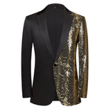 Patchwork Shiny Gold Sequins Suits Blazers Men  Brand Slim Fit Tuxedo Blazer Jacket Men Party Wedding Stage Costume Homme