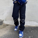 Jinquedai  Vibe Style Letter Star Print Streetwear Men Hip Hop Jeans Trousers Straight Baggy Denim Pants New Fashion Pantaloni Uomo jinquedai