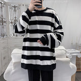 Striped Men Oversized Sweatshirt Korean Fashion Student Long Sleeve Top T Shirt Harajuku Hip Hop Streetwear Women Clothing Black jinquedai