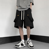 Summer Cotton Shorts Men Fashion Retro Pocket Shorts Men Japanese Streetwear Hip Hop Loose Straight Shorts Mens Cargo Pants jinquedai