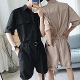 Japanese Ami Khaji Overalls Men Cargo Pockets Overalls Couple Loose Straight Casual Sashes Trousers Jumpsuit Bf Loose Top Pants jinquedai