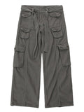 High street retro casual large pocket overalls men's and women's new summer high waist loose straight tube draped wide leg pants jinquedai