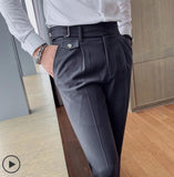 Jinquedai  Vintage England Elegant Mens Slim Fit Suit Pants Gentleman Retro British Style Social Pants Men White Office Trousers Work jinquedai