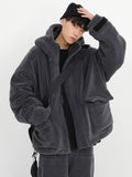 Mauroicardi Winter Thick Warm Oversized Dark Grey Sherpa Jacket Men with Hood Zip Up Fluffy Loose Casual Faux Lamb Fur Coat jinquedai
