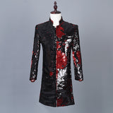 Jinquedai Men's Performance Jacket Black Sequins Suit Men's Suit Stand Collar Nightclub Host Costume Mid-long Coat jinquedai