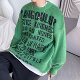 Letter High Street Sweater Men's Fashion Brand Loose Knitted Pullovers Round Neck Hip Hop Brand Male Clothing jinquedai