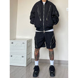 American style high street wind assault shorts men zipper design Harajuku casual tooling outdoor five-point pants summer jinquedai