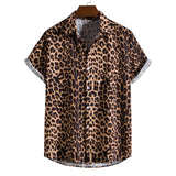 Leopard Floral Shirt Men Camisa Masculina Brand Slim Fit Short Sleeve Hawaiian Shirt Men Party Beach Casual Shirts Male XXL