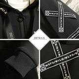 Jinquedai  Streetwear Men Hooded Jackets Print Harajuku Windbreaker Ribbon Overcoat Male Casual Trench Man Outwear Hip Hop Coats Oversized jinquedai