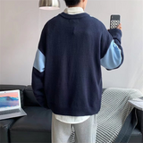 Oversized Men Sweater Fashion Knitted Embroidery Bear Pullovers Spring Lazy Long Sleeve Streetwear Patchwork Klein Blue Sweater jinquedai