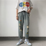 Jinquedai  Jeans Men's Letter Embroidery Ripped Holes Straight Retro Punk Pants Fashionable Hip-hop Streetwear Men S-3XL jinquedai