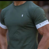 Jinquedai  Men Gym pure color Cotton T-shirt Short sleeve Casual shirt Male Fitness Bodybuilding Workout Tee Tops Summer clothing jinquedai
