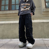 Retro Mult-pockets Streetwear Solid Color Overalls Male and Female Straight Harajuku Baggy Casual Cargos Loose Oversize Trousers jinquedai