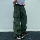 Retro Mult-pockets Streetwear Solid Color Overalls Male and Female Straight Harajuku Baggy Casual Cargos Loose Oversize Trousers jinquedai