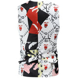 Jinquedai  Sleeveless Playing Cards Printed Chalecos Para Hombre Multi Pattern Slim Fit Tuxedo Suit Vest Men Casual V-Neck Waistcoat Jacket jinquedai