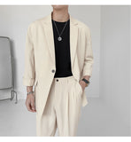 Jinquedai Fashion Summer 2-piece Set Solid Color Single-breasted Casual Simple Student Wear Homme Loose Suits Wear (Blazers + Pants) jinquedai