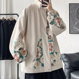 Flower Embroidered Jacket Men Fashion Black Beige Casual Jacket Mens Streetwear Loose Hip Hop Bomber Jacket Men Large Size M-5XL jinquedai