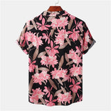 Black Pink Floral Print Beach Aloha Shirts Men Camisa Masculina Summer Casual Short Sleeve Hawaiian Shirt Men Party Clothes jinquedai