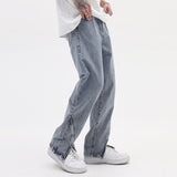 Ankle Zipper Ripped Washed Retro Mens Jeans Straight Wide Leg Pockets Distressed Casual Denim Trousers Loose Hip Hop Pants jinquedai