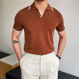 Men's Knit Short Sleeve Polo Shirt Casual Lapel Cardigan Breathable Summer Solid Color T Shirt Luxury Clothing jinquedai