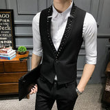 Jinquedai New Punk Style Rivet Male Vest Fashion V-neck One Button Black Vest Men Slim Fit Mens Suit Vest Waistcoat Men jinquedai