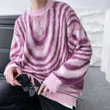 Mohair Stripe Fashion Men's Sweater Loose Harajuku Korean Unisex Clothing Autumn New Brand Male Knitted Pullovers jinquedai