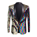 Men Stylish Colorful Conversion Shiny Sequins Blazer Suit Jacket Mens Wedding Prom Blazers Party Stage Singer Costume Homme 3XL