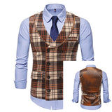 High Quality Mens Plaid Suits Vests Fashion Woolen Patchwork Double Breasted Steampunk Jackets Wedding Slim Fit Chaleco Hombre jinquedai