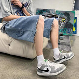 Summer Blue Denim Shorts Men Fashion Retro Casual Straight Denim Shorts Mens Streetwear Loose Hip Hop Cargo Jeans Shorts Men jinquedai