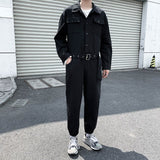 Japanese Ami Khaji Overalls Men Cargo Pockets Overalls Couple Loose Straight Casual Sashes Trousers Jumpsuit Bf Loose Top Pants jinquedai