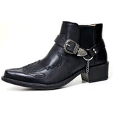 Plus size 38-48 autumn winter men's short boots fashion personality belt buckle thick heel pointed ankle boots jinquedai