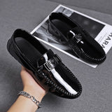 Casual Men Glossy Shoes Luxury Brand Slip on Formal Loafers Moccasins Italian Black Male Driving Flat Breathable jinquedai