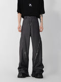 Niche Design Zipper Slit Men Trousers Straight Tube Casual Pants Wide Leg Darkwear Solid Color Male Fashion jinquedai