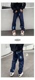 New American hip hop retro street trend masked embroidery jeans men and women hiphop loose casual straight trousers Y2K jinquedai