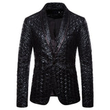 Mens Black Jacquard Bronzing Suit Jacket Blazer Shawl Collar One Button Blazers Men Party Wedding Stage Singer Costume Homme XXL jinquedai